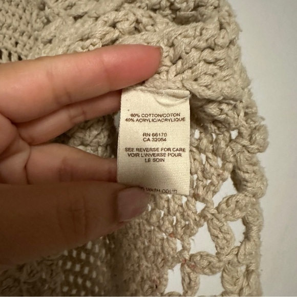 Free People Tan Crochet Sweater Top Vest with Gold Buttons Size Medium - Picture 7 of 9